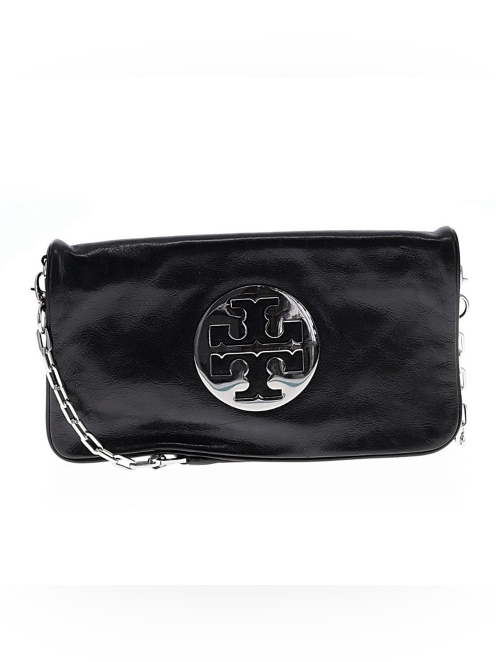 Tory Burch Leather Convertible Clutch / Shoulder Bag with Silver Chain Strap